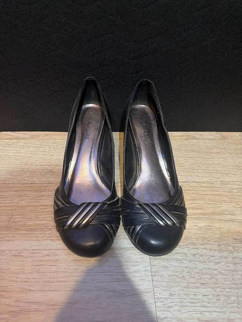 Black Leather Peep Heels